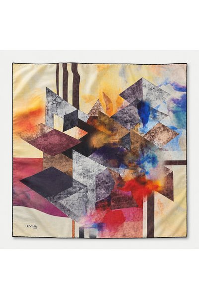 LUVINA Soft Yellow Orange Blue Geometric Scarf