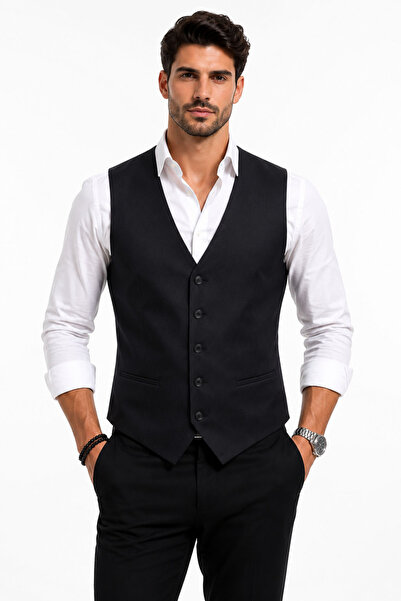 MENTOR REGALO Men's V-Neck Vest Black Matte Satin 54219