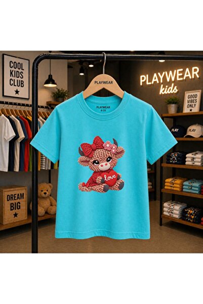 playwear Love Knitted Small Bull Printed 100% Kids Unisex T-Shirt 5 6 -7 8-9 ...