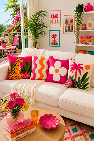 AYSHOME Ays Home Kaplan Fuchsia Maximalist Pattern 4-Piece Throw Pillow Cover...