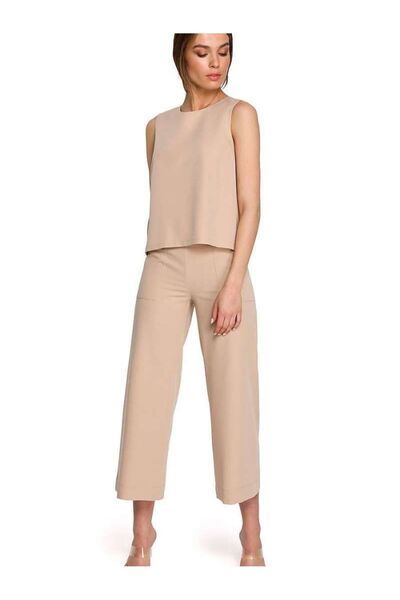 Stylove S256 Γυναικεία Ψηλόμεση Υφασμάτινη Παντελόνα σε Relaxed Εφαρμογή beig...