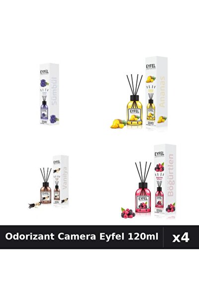 Eyfel Set 4 Odorizant Camera cu Betisoare 120ml - Zambile, Ananas, Vanilie, F...