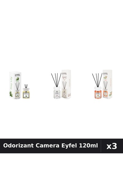 Eyfel Set 3 Odorizante Camera cu Betisoare 120ml - Lacramioare, Bumbac, Acacia