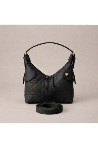 Generic Elegant Quilted Leather Hobo Shoulder Bag with Adjustable Strap & Det...