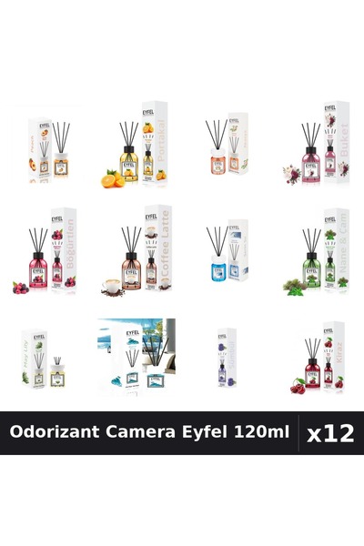 Eyfel Set 12 Odorizant Camera cu Betisoare - 12 Arome Asortate, Parfum Intens...