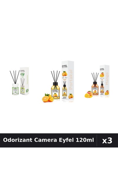 Eyfel Set 3 Odorizante Camera cu Betisoare - Iasomie, Portocala, Mango 120ml