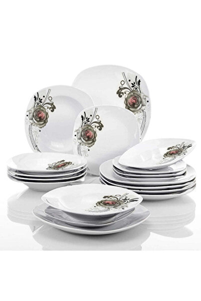 dealshopromania Set de veselă din porțelan 18 piese, model Roz Gri Roz, pentr...