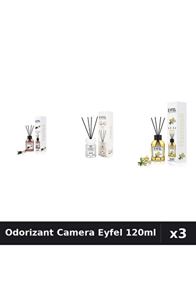 Eyfel Set 3 Odorizant Camera cu Betisoare 120ml - Vanilie, Bumbac, Mâna Maici...
