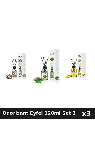 Eyfel Set 3 Odorizante Camera cu Betisoare 120ml - Cocos, Pin Menta, Ananas