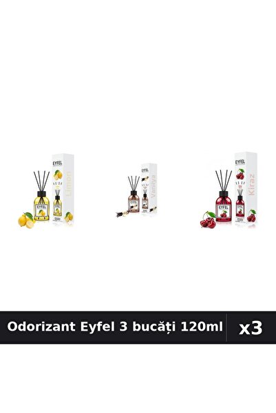 Eyfel Set 3 Odorizante Camera cu Betisoare - Lămaie, Vanilie, Cireșe, 120ml