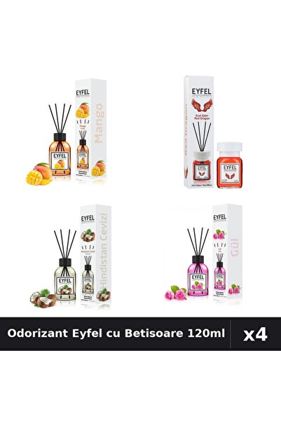 Eyfel Set 4 Odorizant Camera cu Betisoare 120ml - Mango, Red Dragon, Nuca de ...
