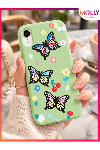 Molly Pistachio Green Butterfly Garden Pattern Silicone Case for iPhone Xr