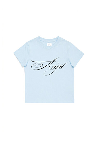 WHITE OF CREATIVE Kadın Angel Yazılı Baskılı Baby Tee Crop Top