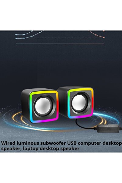 T-WOLF مكبر صوت سلكي مضيء مع وصلة USB للكمبيوتر المكتبي واللابتوب.