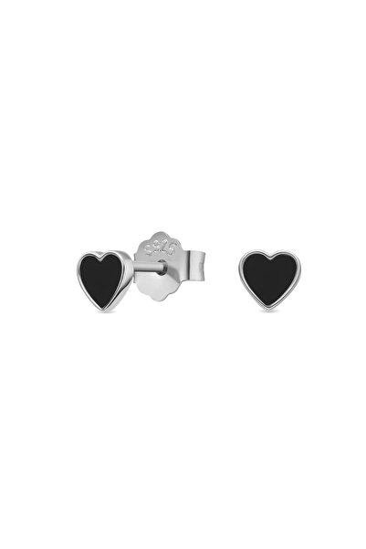 Lisa&Co. Cercei Argint Black Heart M Argint placat cu rodiu / Email / negru