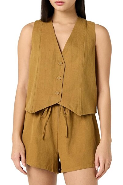 The Drop ESMA linen vest for women, brown, size S, The Drop