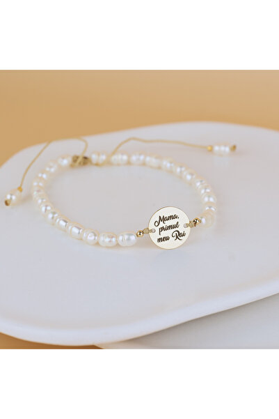 BLACK SWAN Bijoux Bratara cu perle naturale si banut din aur 14k - Mesaj grav...