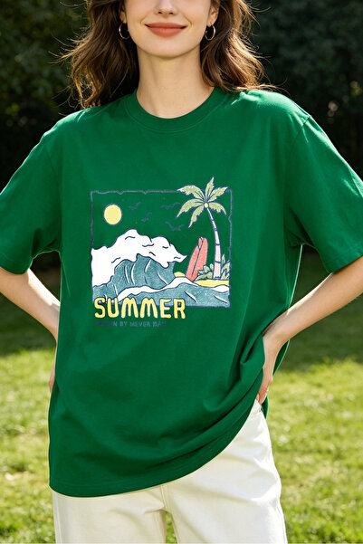 Fleck Womens T Shirts Summer Beach Scene With Palm Tree And Surfboard Graphic...