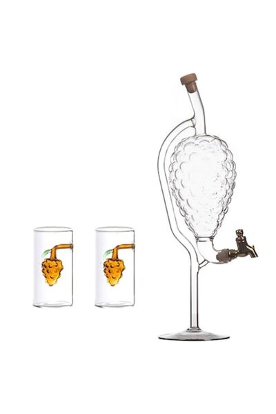 Btc Glass Design Grape-shaped bottle with tap 500 ml and 2 small glasses with...