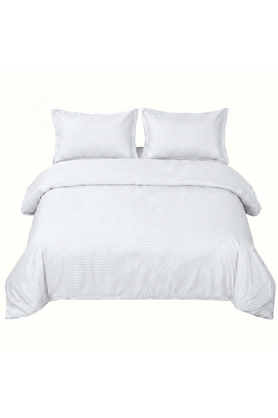 Sisiter 4 Piece Single Duvet Cover Set - Microfiber Satin Stripe, Elastic Fit...