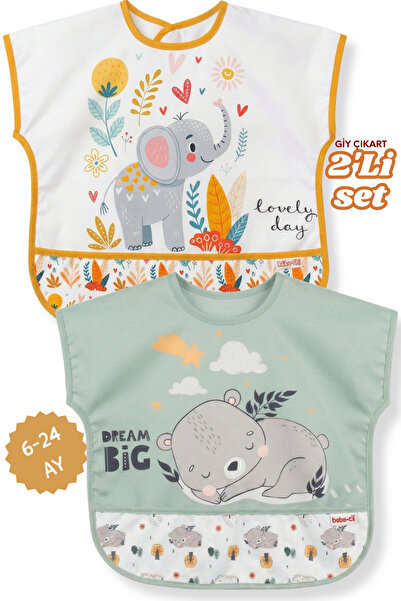 Bebechi 2'Li Set Fil-Koala Kısa Kollu Bağlamalı Ayarlanabilir Sıvı Geçirmez A...
