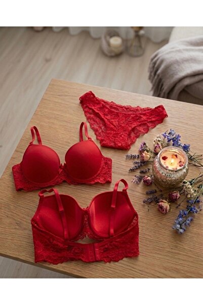Minsa Kırmızı İkili Sexy Alt Üst Takım C Kalıp