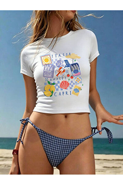 OVER HEAD Tricou crop cu imprimeu Bayb Italia Amalfi Capri pentru femei