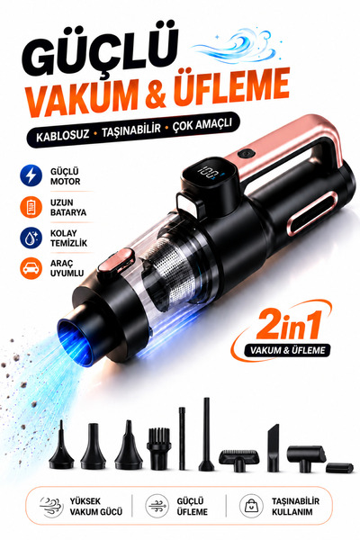 RAYLAX Süper Güçlü Büyük Boy 20.000 Pa 120W Motor Dikey Işıklı Kablosuz Vakum...