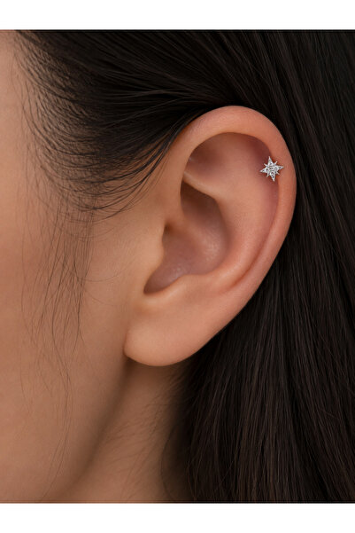 ESMOSELLA Çelik Gümüş Zirkon Taşlı Kutup Yıldızı Tragus Helix Kıkırdak Pierci...
