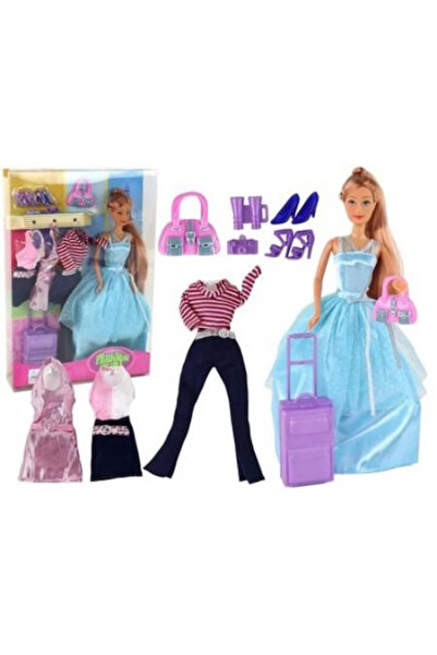 Defa Set Papusa cu Troller de Calatorie, Haine de Schimb si Accesorii, Rochie...