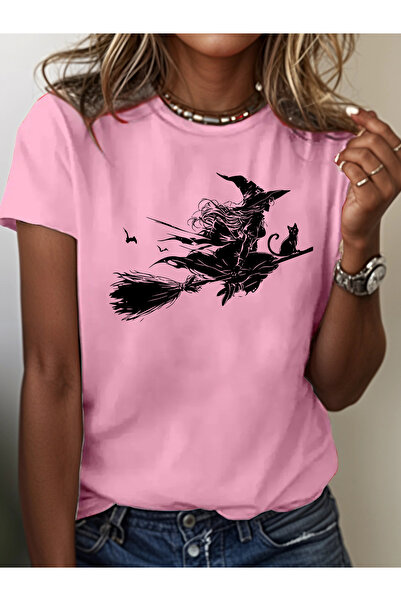 mercoledi Women's Witch Printed Crew Neck Regular Fit T-Shirt