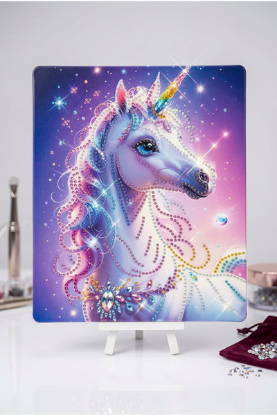 Haneliya Unicorn Elmas Boyama Seti 21x25 cm Şövaleli Diamond Painting Hobi Kiti