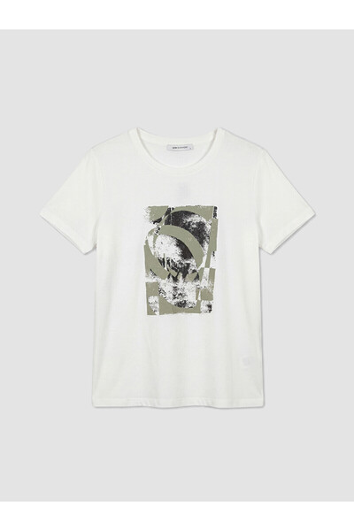 LC Waikiki Nevavm Women's T-Shirt with Oval Collar and Printed Design
