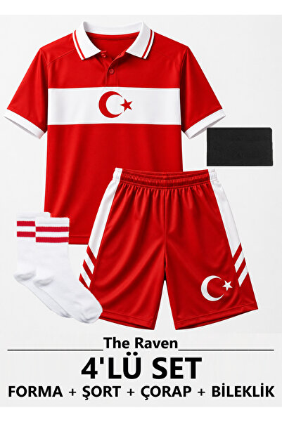 The RAVEN Premium Türkiye Milli Takım Serisi Kırmızı Çocuk Futbol Forması 4 P...