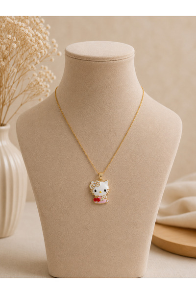 İNCİ sepette TaşlI Hello Kitty Çelik Kolye