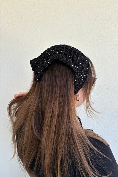 LINS Siyah Pullu Örgü Bandana