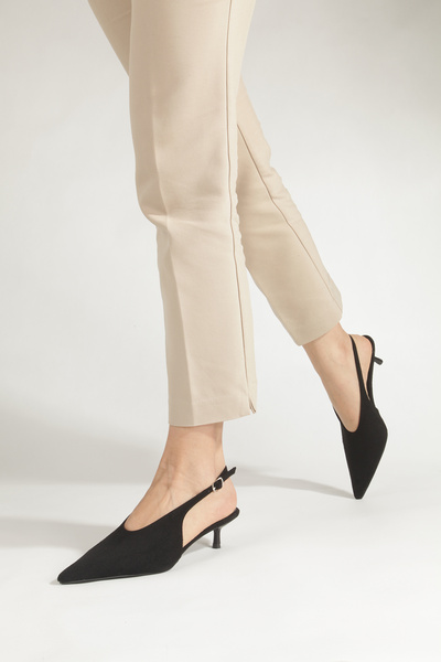 PİMORA Black Suede Pointed Toe Open Back 4 cm Thin Heel New Season