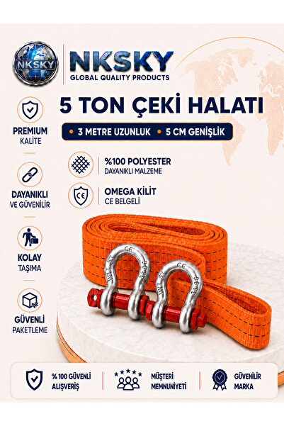 NKSKY 5 Ton CE Belgeli Araç Çekme Halatı 3 Metre 5 cm Genişlik Omega Kilitli ...