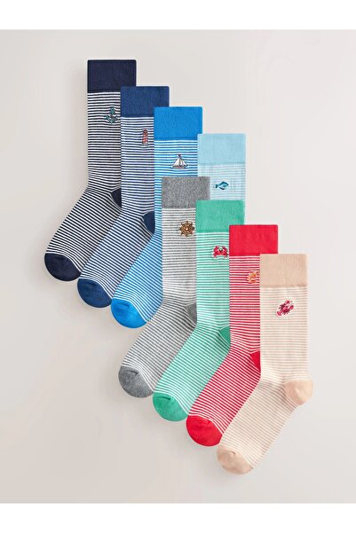 ÇORAPSA Marine Themed Embroidered Socks Set of 8 – Striped Colorful Socks