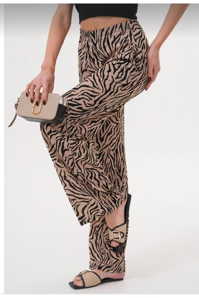 OK BLUME Women's Zebra Patterned Thin Summer Wide-Leg Sweatpants - Lightweight & Stylish
