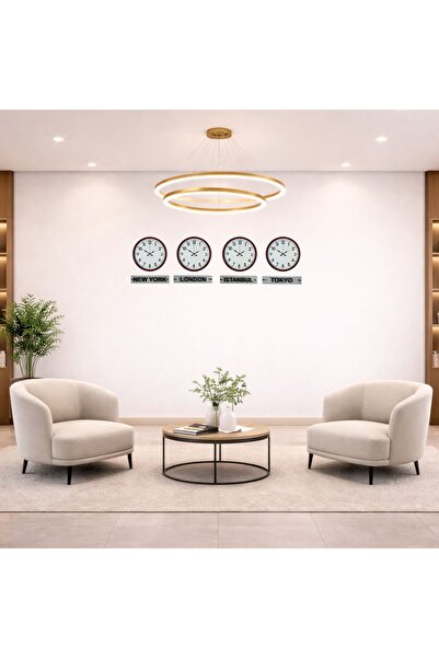 ForWhat 4Pcs 36cm Spherical Wall Clock Set with Red Style Sign for Office Hom...