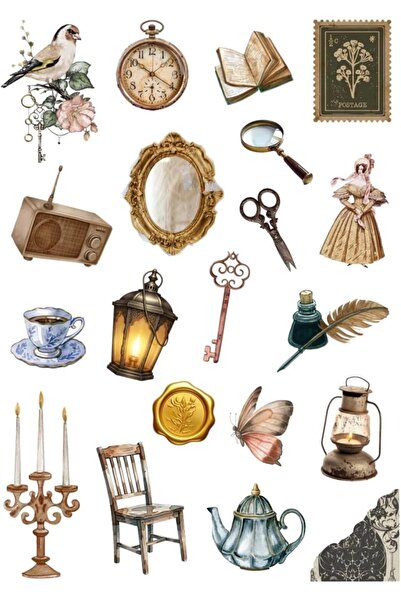 Yıldızan Terra Organik Mixed Vintage Figures 400 Pieces Sticker Set (20 Sheet...