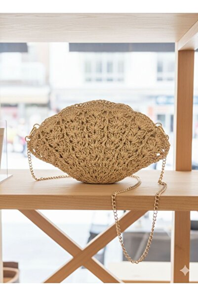 Axesoire Nwc-1074 Beige Straw Bag 34X22 cm