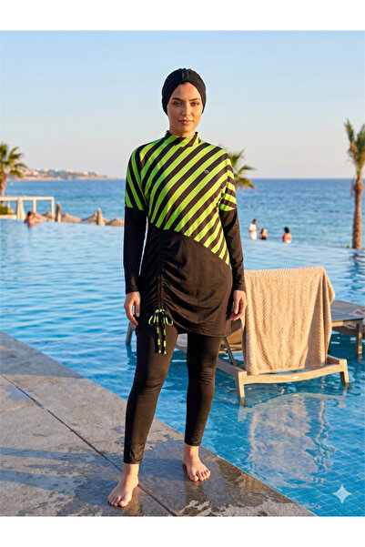 Aria's Closet Arias Closet Parachute Green Striped Full Covered Drawstring Sp...