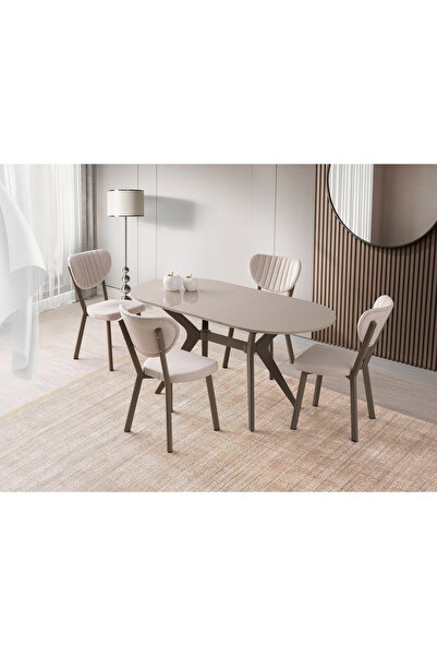 Erz Design Star Capuccino Lak Panel Mutfak Masa Sandalye Takımı 82x138