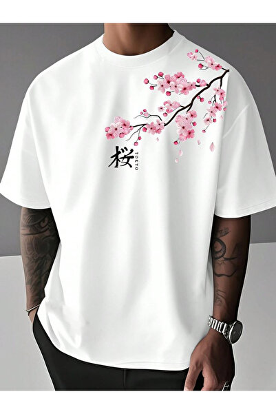 JANTIL MODA Μπλουζάκι Unisex με θέμα το Τόκιο Sakura Flower με τύπωμα με φαρδ...