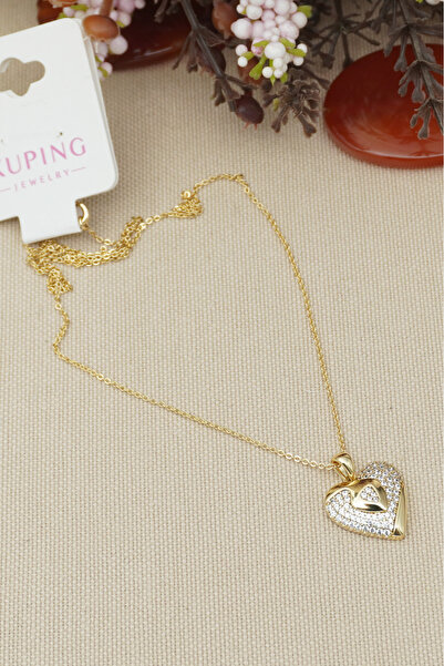 Bilge Takı Vip Xuping Zircon Stone Heart Pendant Steel Necklace, Non-Tarnishi...