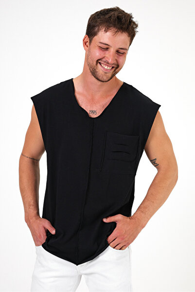 rammerry Tricou cu decolteu în V, cu decupaj murdar, cu buzunare, cu mâneci z...