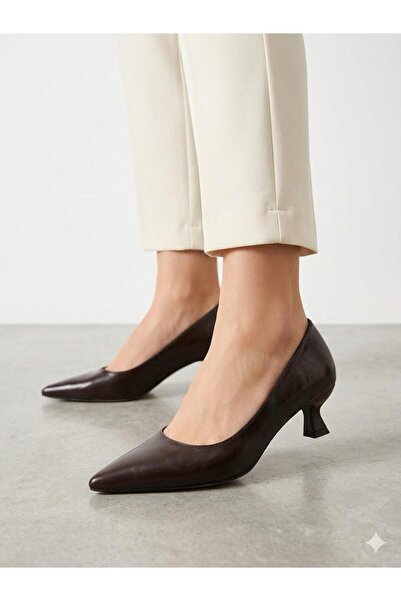 Lütfi Women's Brown Pointed Toe Stiletto Low Heel Shoes