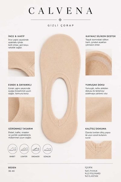 Calvena Women's 4-Piece Tulle Closed Invisible Skin Color Socks